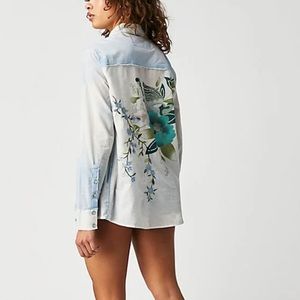 Free People We the Free Mirabella Vacation Button Down Shirt in Blue Combo